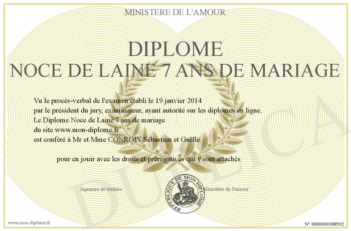 diplome 7 ans de mariage